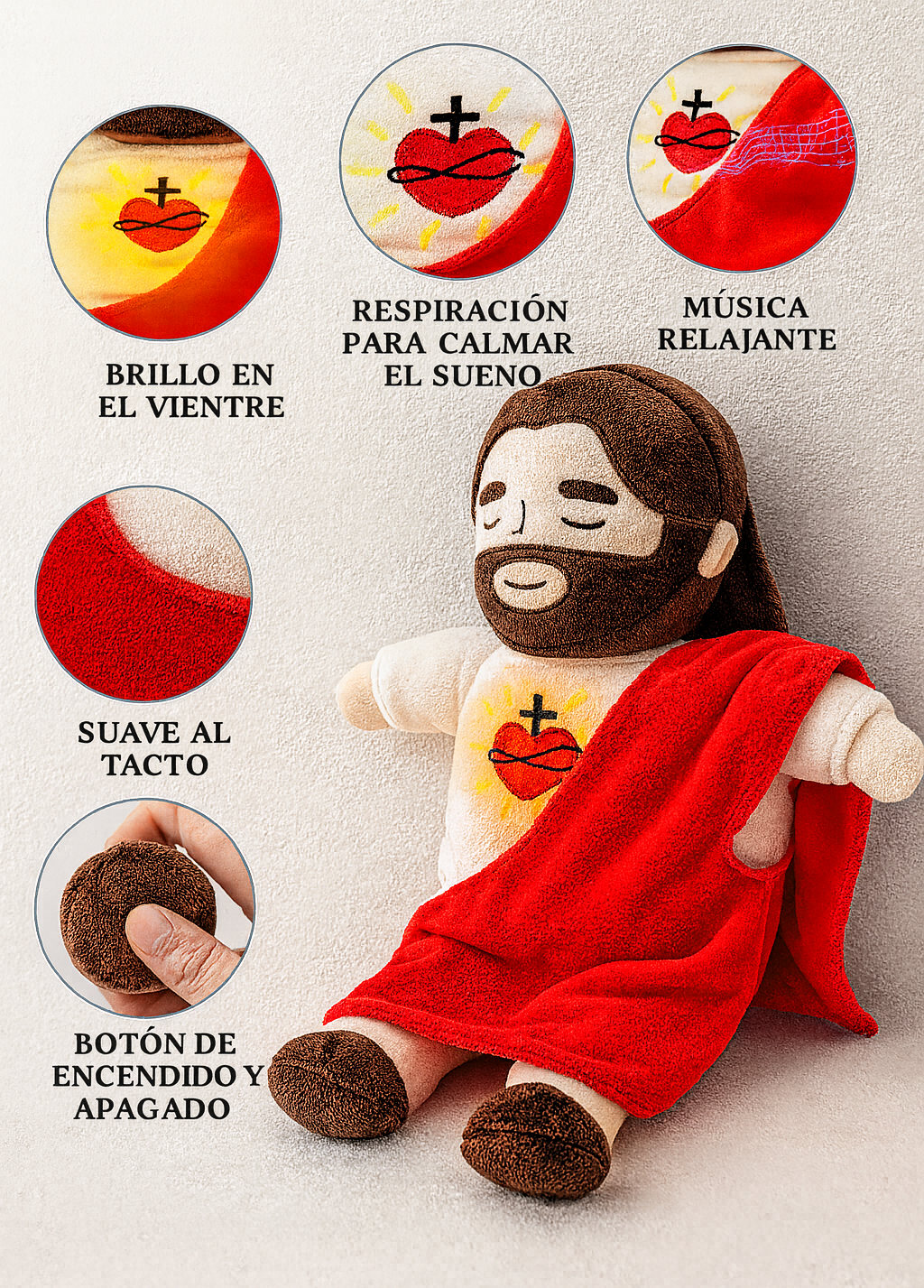 Peluche de Jesús que respira con música y luces