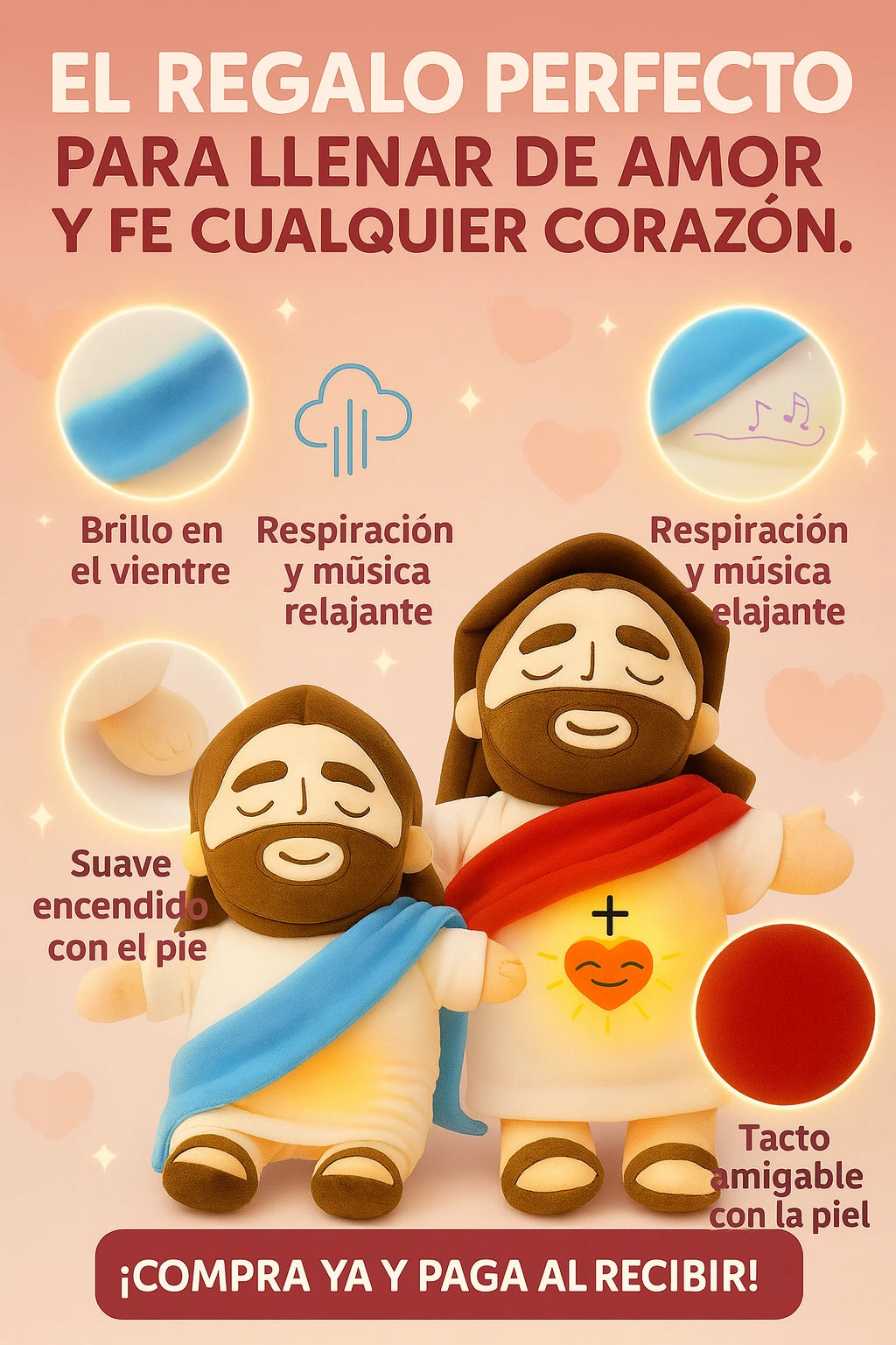 Peluche de Jesús que respira con música y luces
