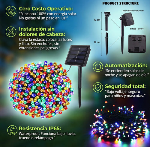 Luces De Navidad Led Solares 20m