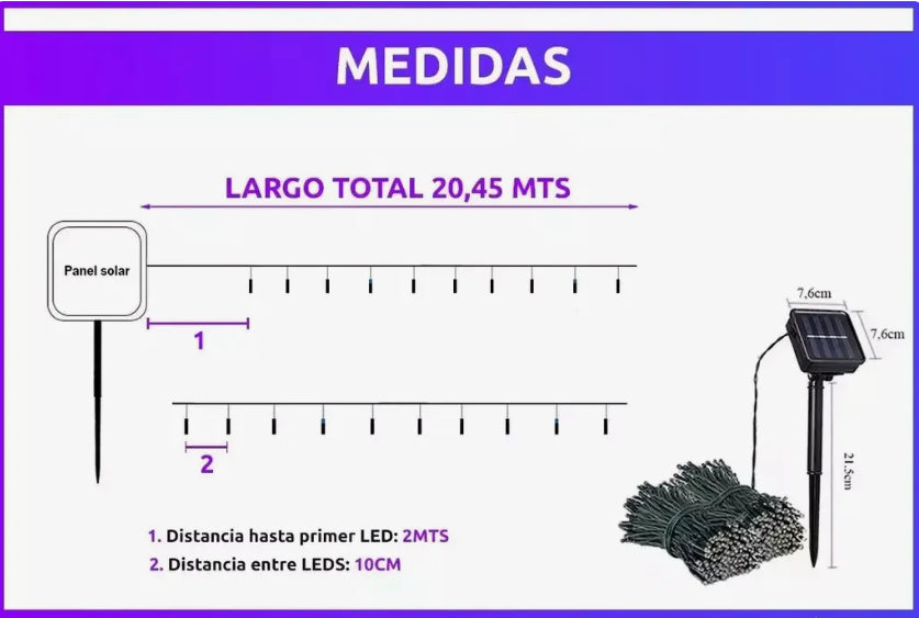 Luces De Navidad Led Solares 20m