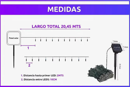 Luces De Navidad Led Solares 20m